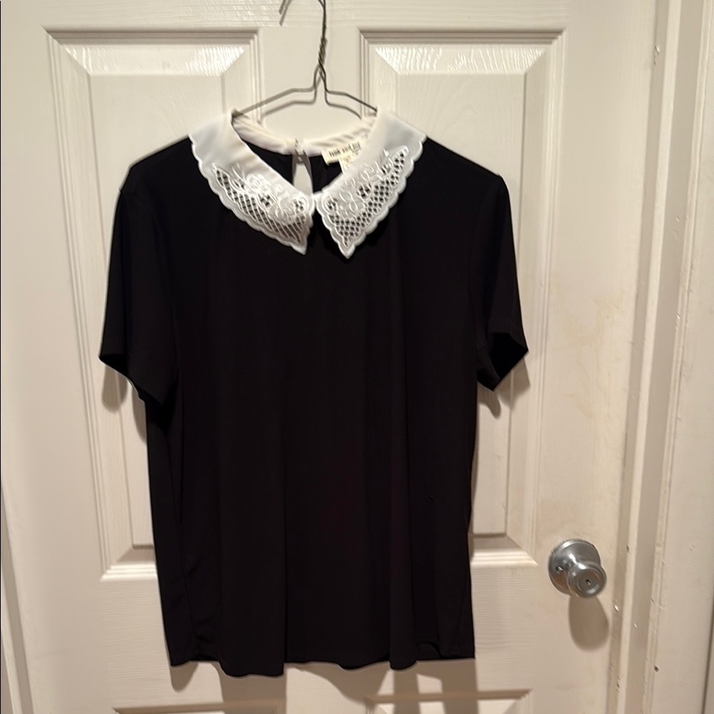 Faith and Joy Black Short Sleeve Blouse with Peter Pan Collar